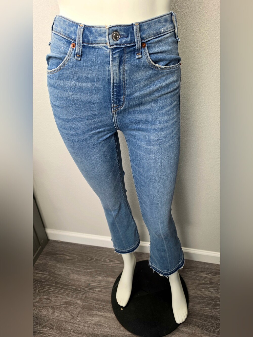 Abercrombie & Fitch Light Blue Cropped High-Rise Flare Jeans